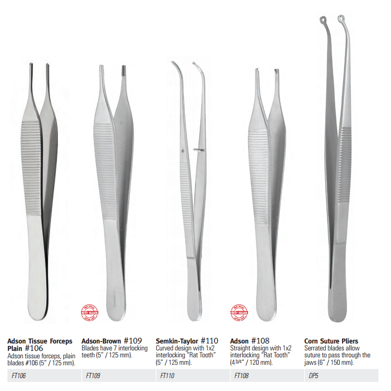 Tissue Forceps, Rat Tooth (1x2), Adson 108 (125mm)